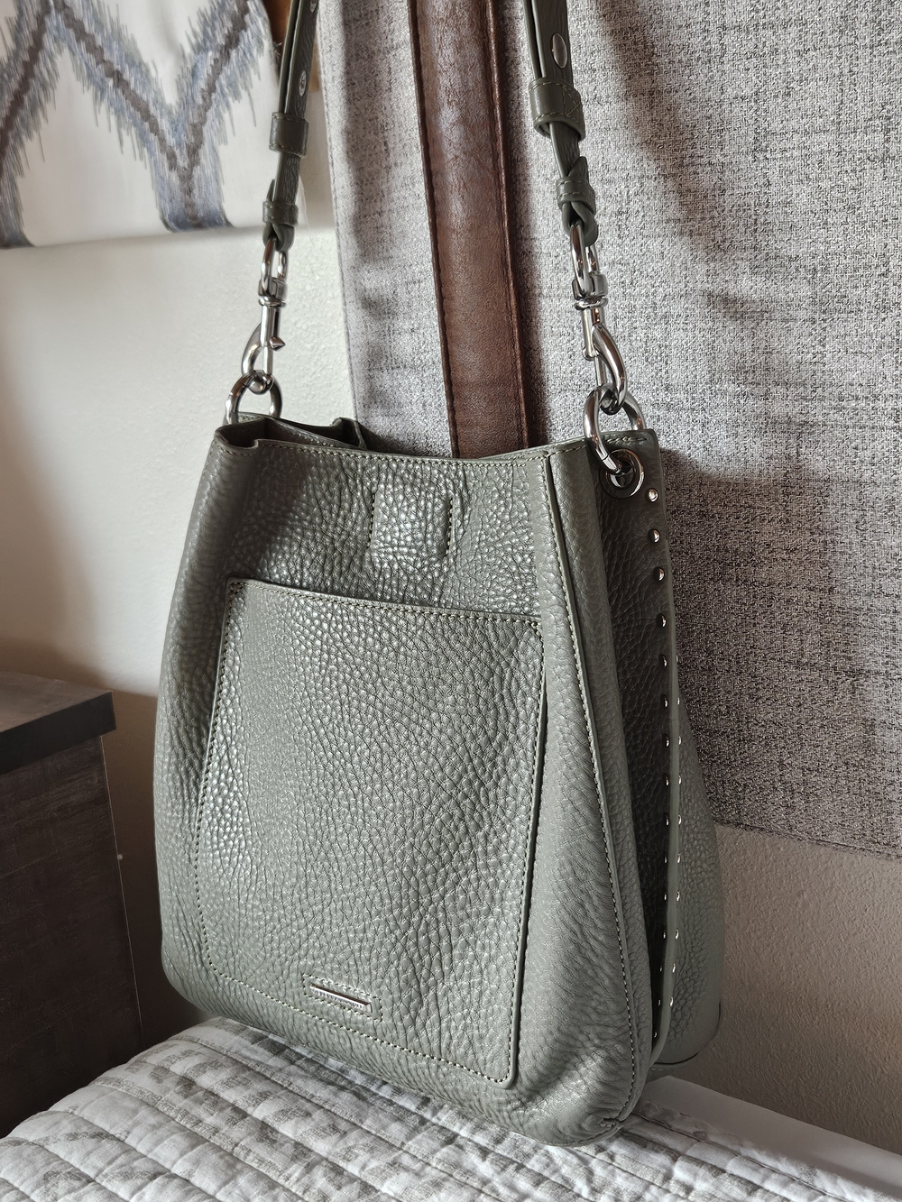 Sea Mist Green Darren Pebbled Leather Studded Shoulder Bag - Rebecca Minkoff - Picture 2 of 8